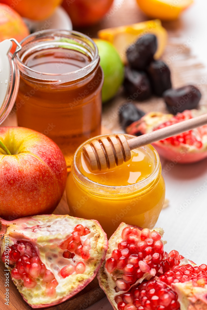 Apple and honey, traditional food of jewish New Year - Rosh Hashana. Apple and honey, traditional food of jewish New Year - Rosh Hashana.