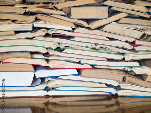 Stack of open books. Library, literature, education information learning reading concept