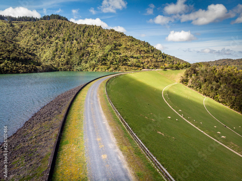 Large water reservoir dam Waikato New Zealand