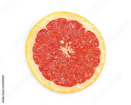 Grapefruit slice isolated on white background  top view