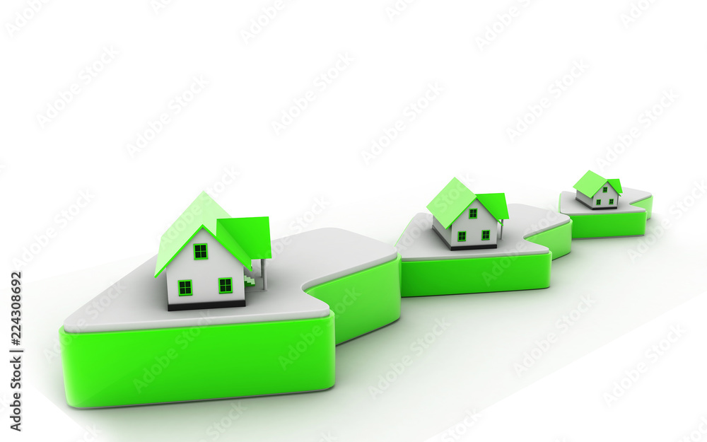 3d rendered house and arrow graph. Growth in real estate isolated on a white background 3d rendered house and arrow graph. Growth in real estate isolated on a white background