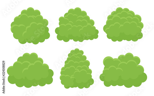 Bushes Different Cartoon Shapes Set