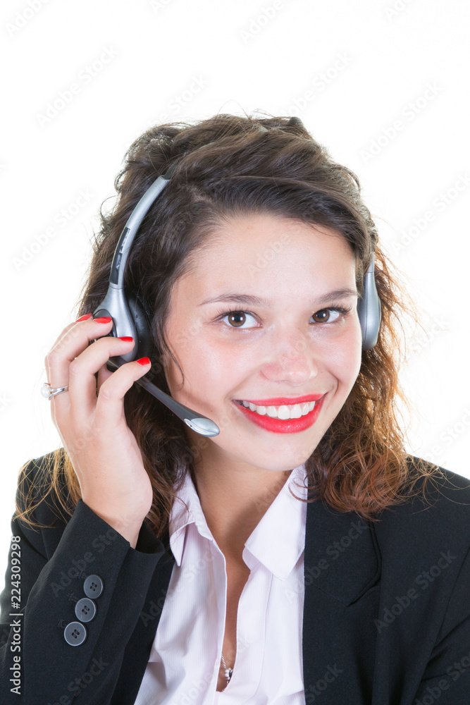 pretty smiling support phone girl operators in headset pretty smiling support phone girl operators in headset