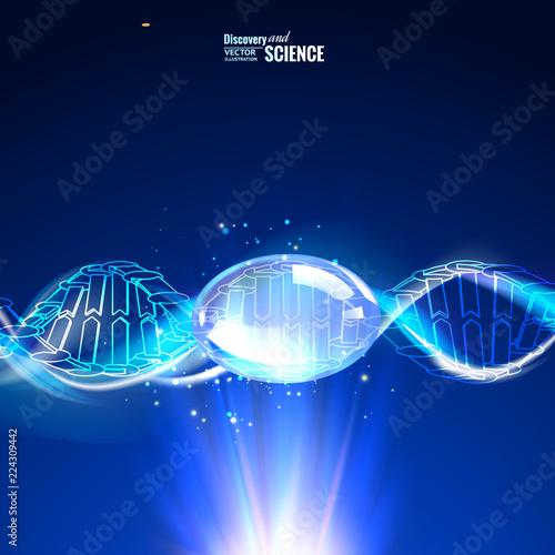 Science concept image of human DNA. Blue light abstraction of digital art. Vector illustration contains transparencies.