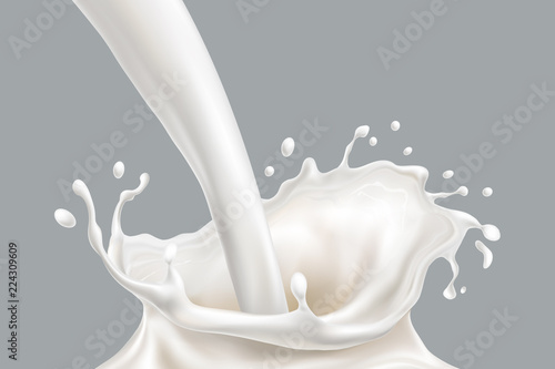 Isolated falling milk splash  pouring white paint
