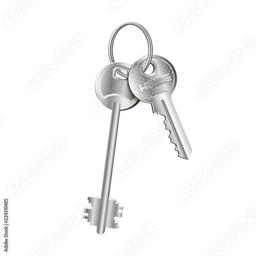 Set of house keys on ring, concept of selling purchase of real estate, rental of property © valerybrozhinsky