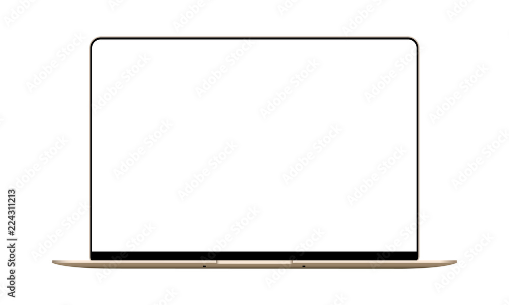 Laptop gold mock up with blank frameless screen - front view. Vector illustration Laptop gold mock up with blank frameless screen - front view. Vector illustration