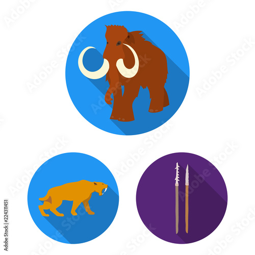 Life in the Stone Age flat icons in set collection for design. Ancient people vector symbol stock web illustration.