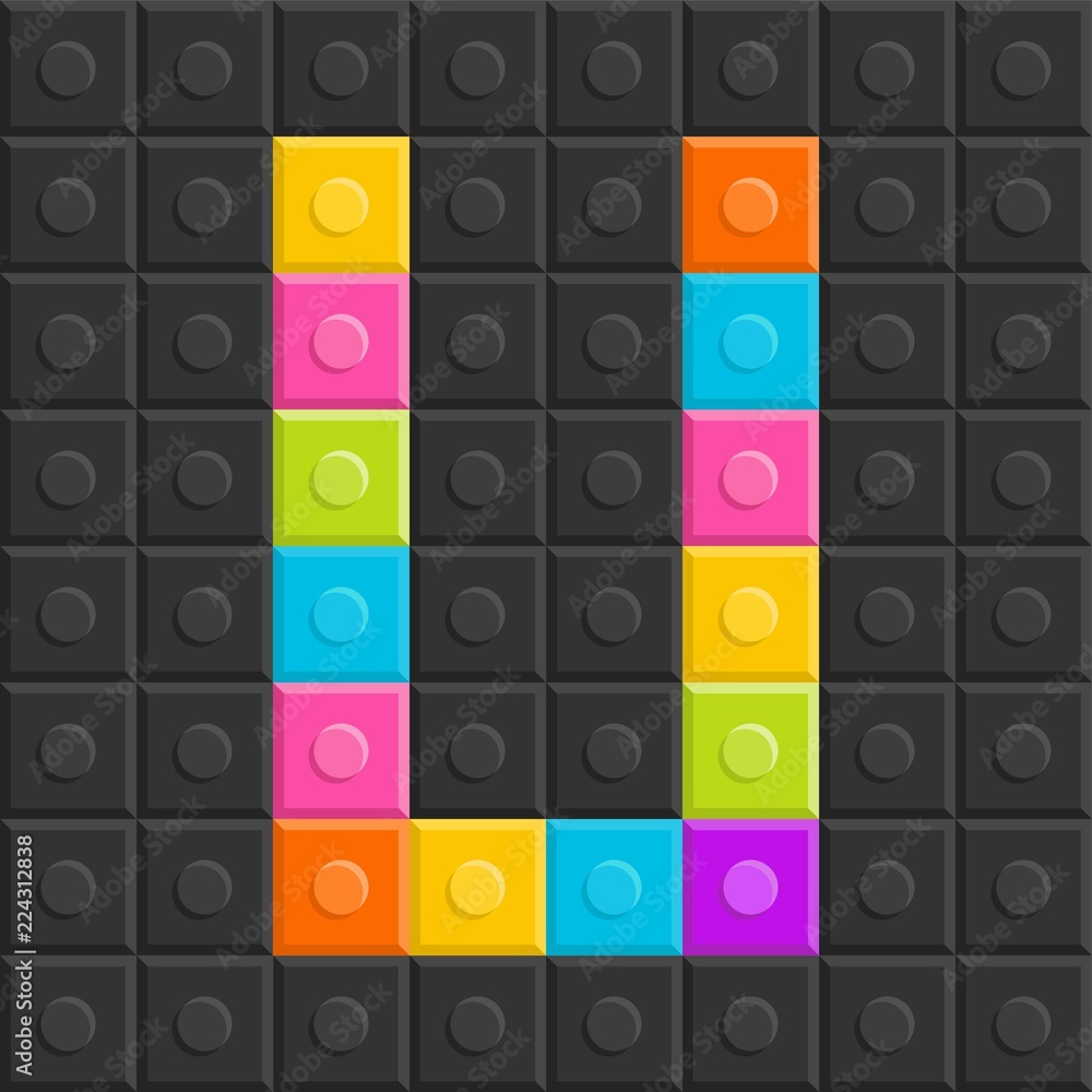 colorful brick block letter U, flat design colorful brick block letter U, flat design