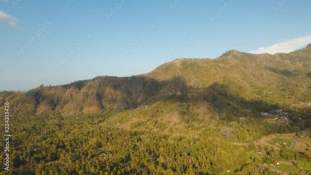 Aerial view of landscape, mountains covered with green forest, trees with sky and clouds, Bali,Indonesia. Slopes of the mountains are covered with forest in Asia. 4K video. Travel concept. Aerial Aerial view of landscape, mountains covered with green forest, trees with sky and clouds, Bali,Indonesia. Slopes of the mountains are covered with forest in Asia. 4K video. Travel concept. Aerial