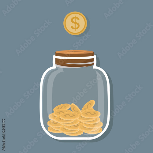Saving flat coin in jar concept