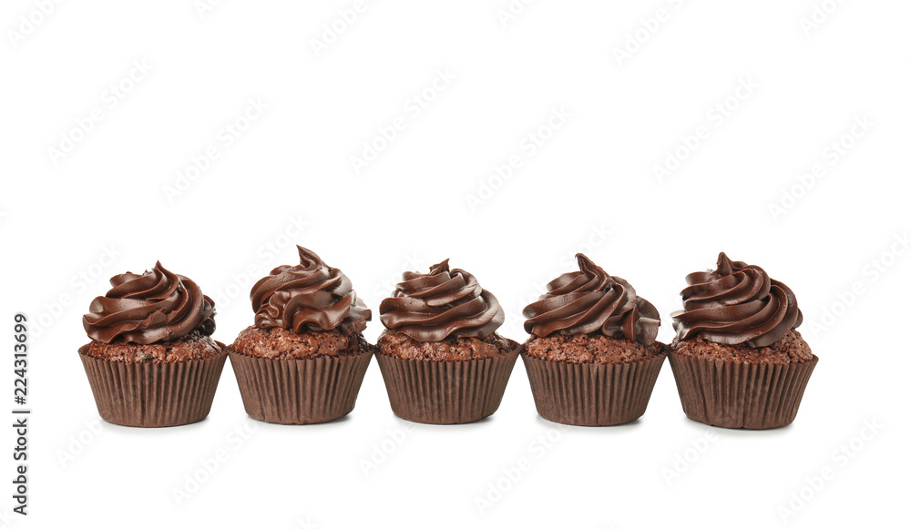 Tasty chocolate cupcakes on white background Tasty chocolate cupcakes on white background