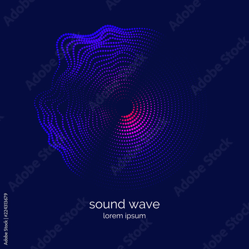 Poster of the sound wave. Illustration music on dark background.
