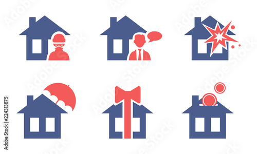 Set of house insurance service icons. Safety and protection of property. Flat vector for website or poster of business company