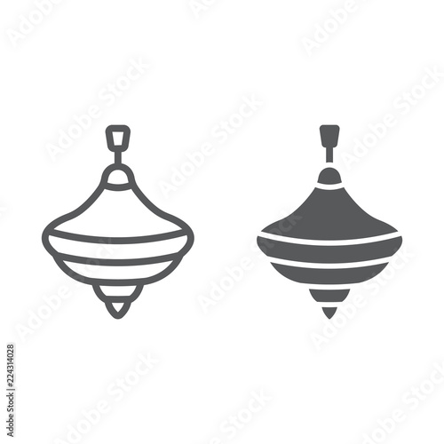 Humming top line and glyph icon, toy and play, whirligig sign, vector graphics, a linear pattern on a white background.