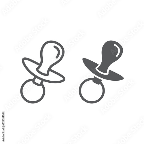 Dummy teat line and glyph icon, child and soother, toddler sign, vector graphics, a linear pattern