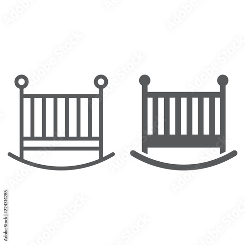 Baby crib line and glyph icon, child and bed, cot sign, vector graphics, a linear pattern on a white background.