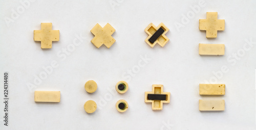 bright plastic cyrillic letters with magnet on white paper