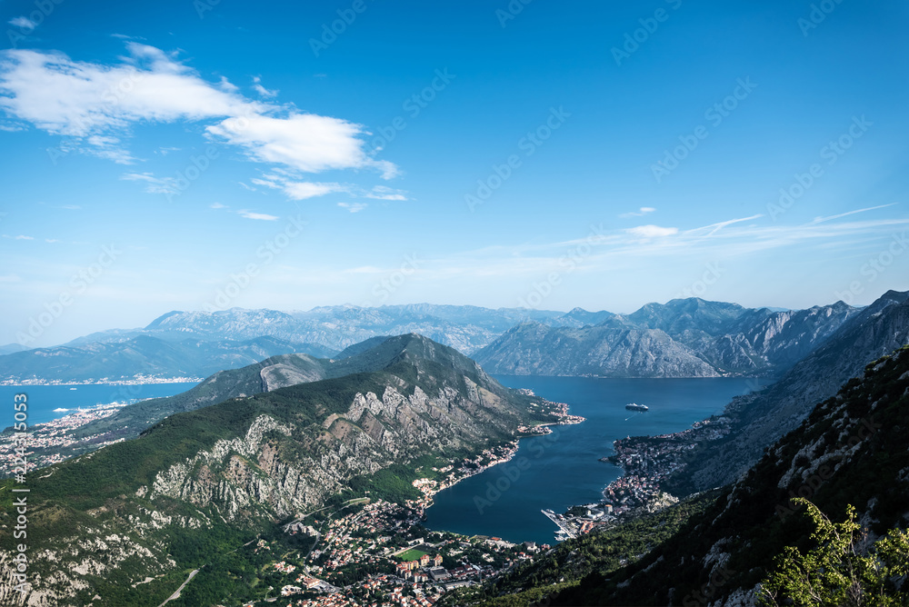 beautiful view on Kotor bay and coastal town in Montenegro