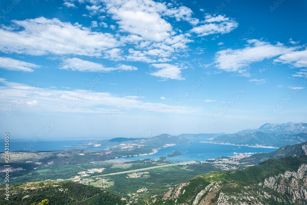 beautiful view on Kotor bay and blue cloudy sky in Montenegro