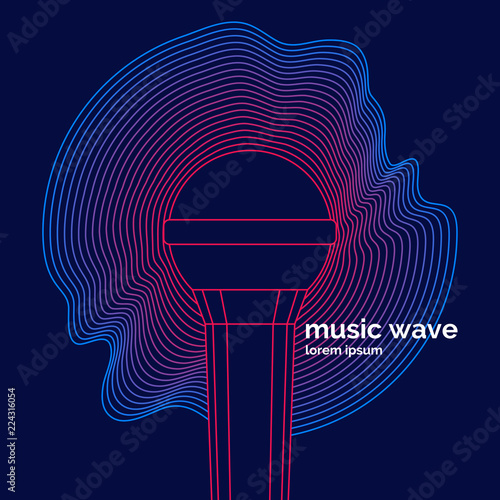 Poster of the sound microphone. Vector illustration of recording music