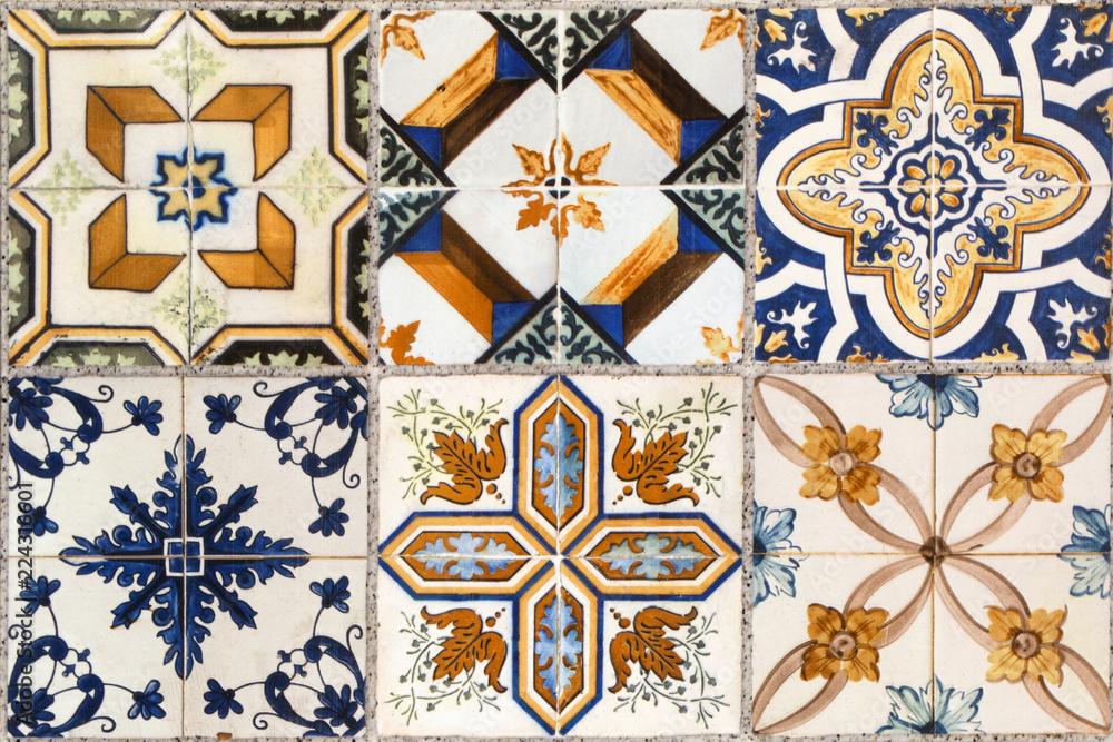 Wall from colorful ceramic tiles for background.