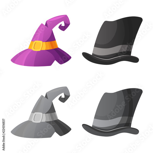 Vector design of headgear and cap symbol. Collection of headgear and accessory stock symbol for web.