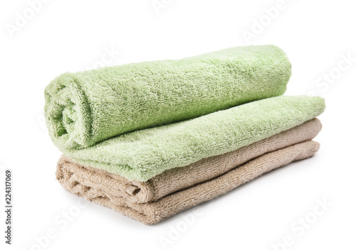 Clean soft towels on white background