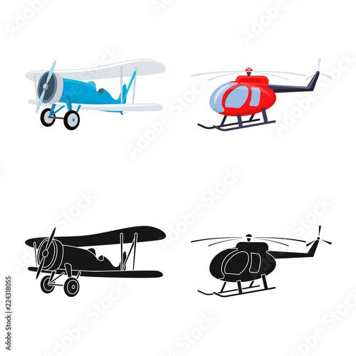 Vector design of plane and transport symbol. Collection of plane and sky vector icon for stock.