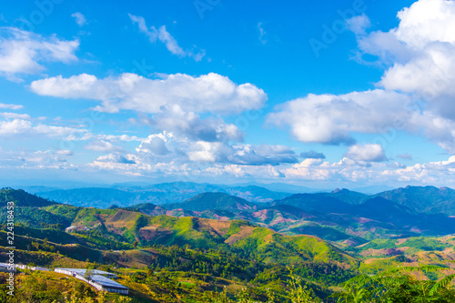 Beautiful landscape view of hill and mountain with cloud sky.