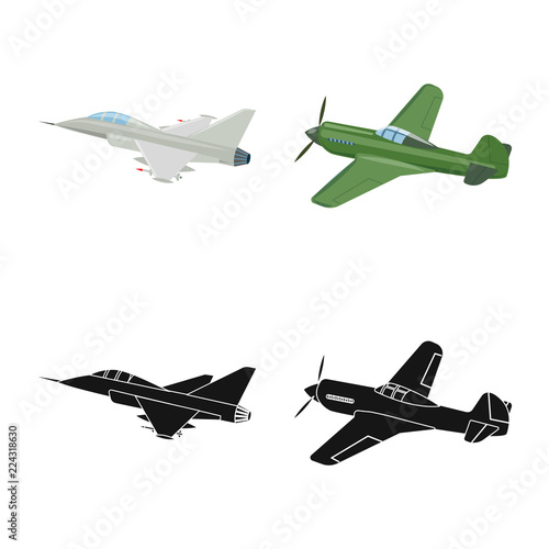 Vector design of plane and transport sign. Collection of plane and sky stock symbol for web.