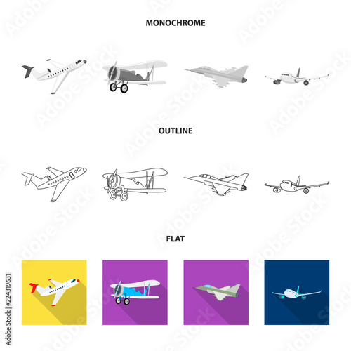 Isolated object of plane and transport logo. Set of plane and sky stock symbol for web.