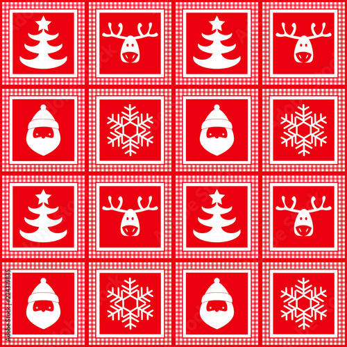 vector seamless checkered pattern, new year, christmas, silhouettes of deers, snowflakes, santa claus . paper wrapper pattern, wrappers