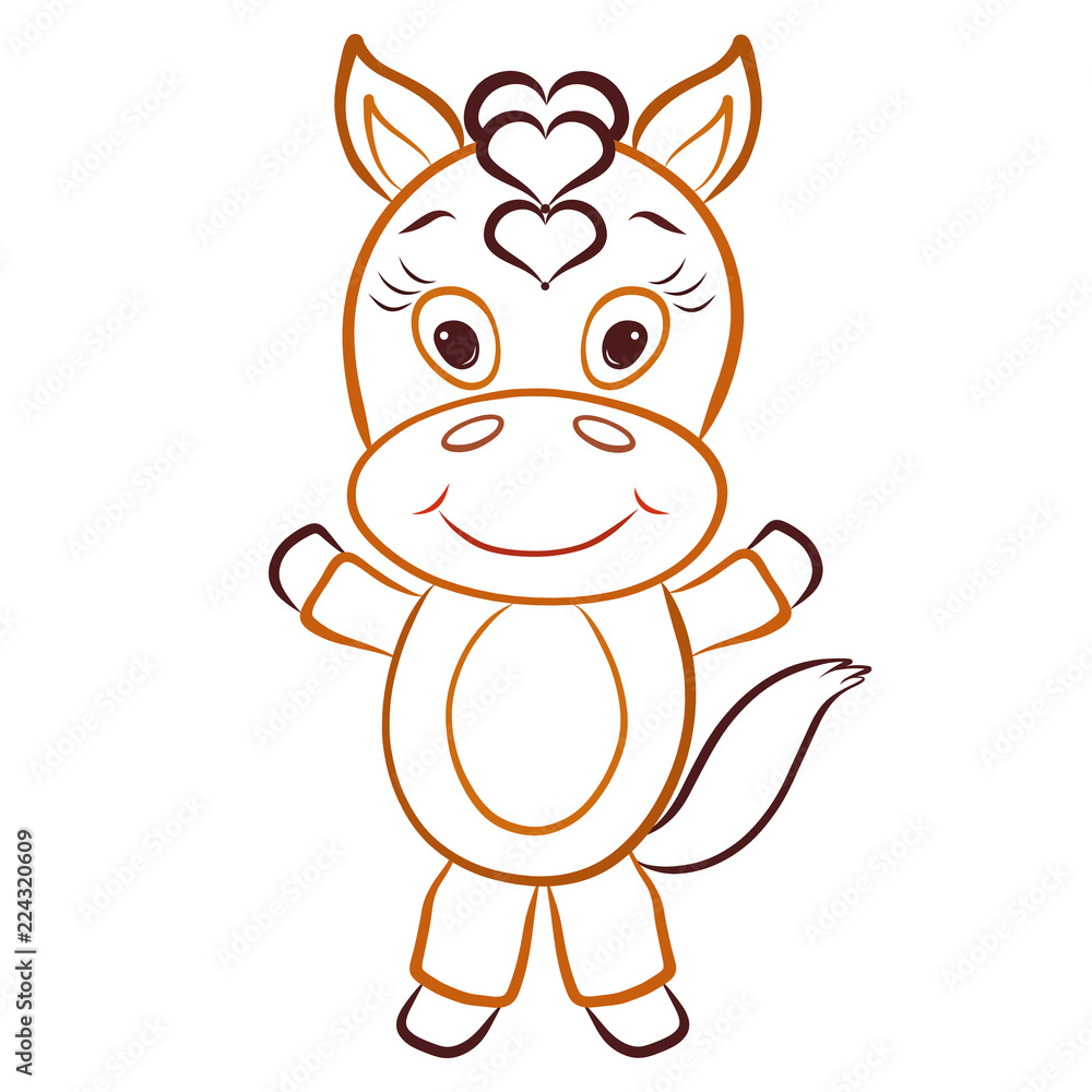 A little cheerful horse with hearts on the mane A little cheerful horse with hearts on the mane