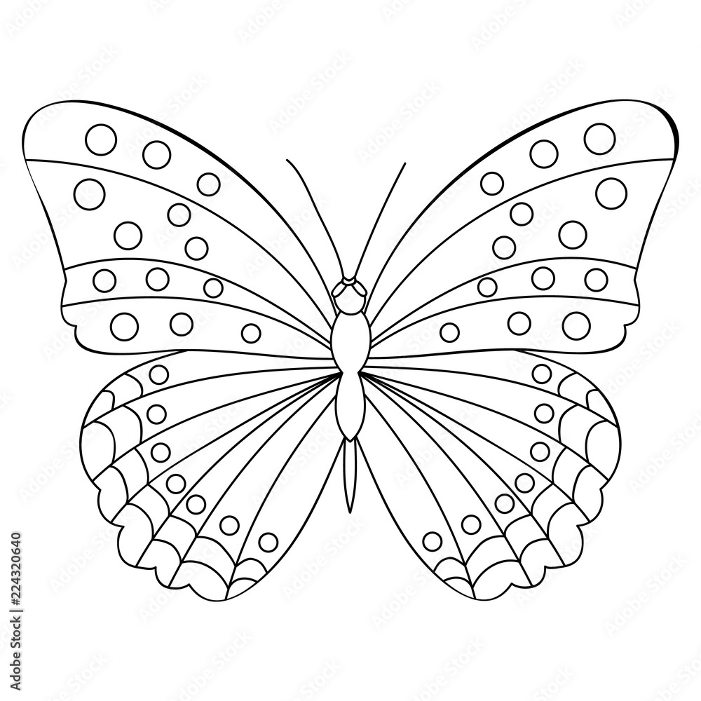 vector, isolated, coloring book, butterflies, outline Stock Vector