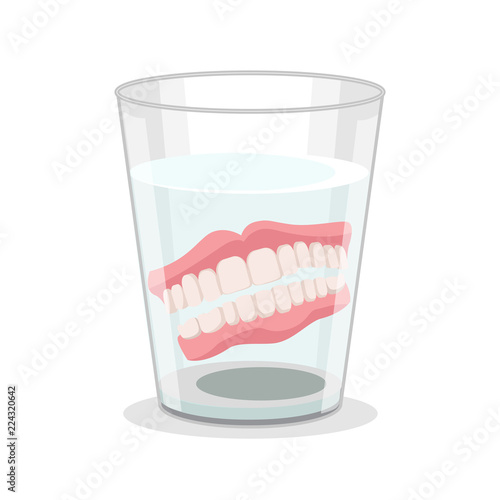 Realistic Detailed 3d Dentures in Glass. Vector