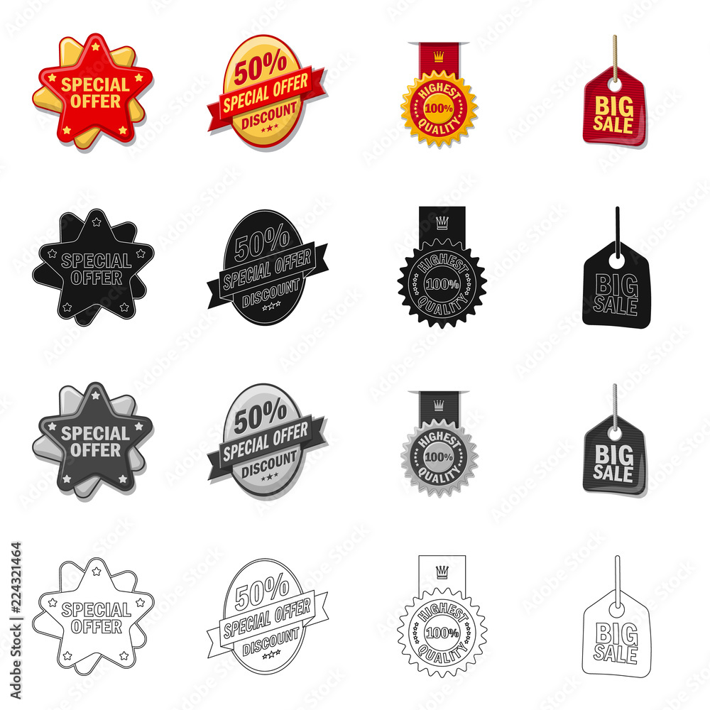 Fototapeta premium Vector design of emblem and badge symbol. Collection of emblem and sticker stock vector illustration.