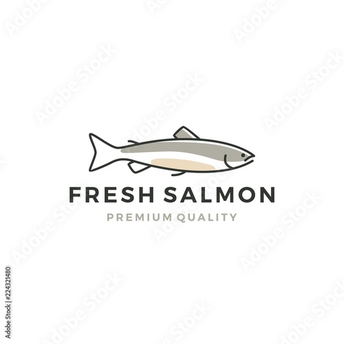 salmon fish logo seafood label badge vector sticker download