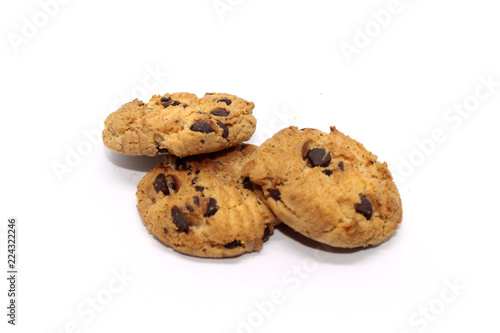 Chocolate chip cookie on white background blur