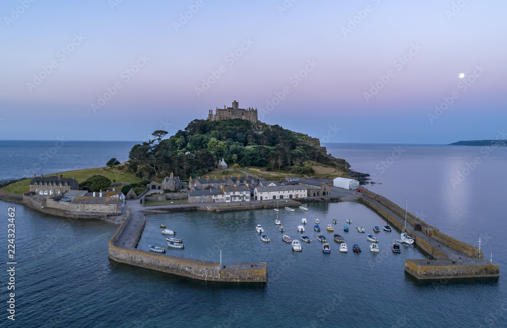 drone shot of St Michaels Mount Cornwall