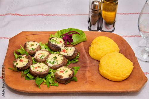 Stuffed mushrooms and polenta