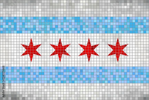 Abstract Mosaic flag of Chicago - illustration, 
Chicago grunge mosaic flag
