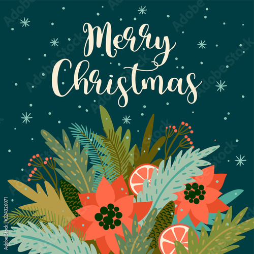 Christmas and Happy New Year illustration. Trendy retro style.