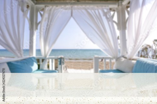 Table background of free space and summer beach landscape 