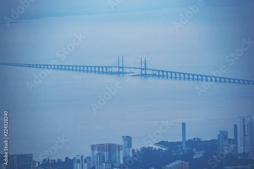 top view of the long bridge at Penang, Malaysia photo