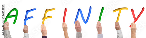 Letters of the word affinity held by hands
