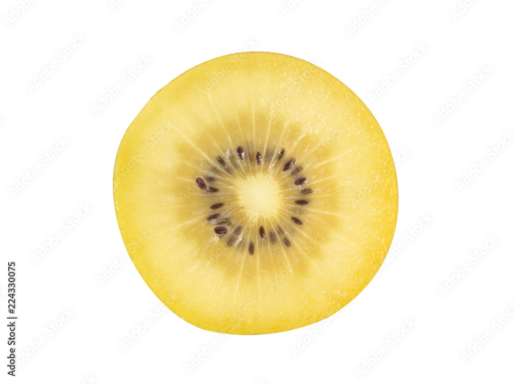 Top veiw fresh golden kiwi slice isolated on white background,fruit concept Top veiw fresh golden kiwi slice isolated on white background,fruit concept