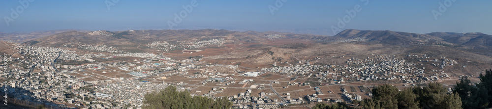 Large panoramic aerial view of Nablus City (Shechem) from Gerizim mount