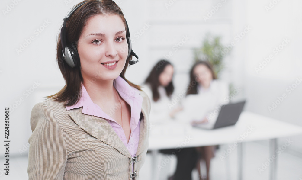female operator call center in the background of the office. female operator call center in the background of the office.