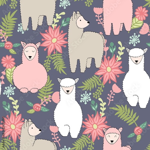 hand drawn vector seamless pattern with llamas